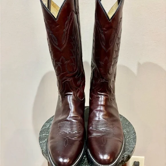 Tony Lama Deep Burgundy Brown Leather Western Boots - Picture 1 of 14
